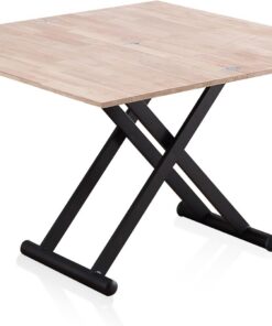 duehome | Katia, Mesa de Centro elevable y Extensible, Mesa Auxiliar, Mesa Convertible, Acabado en Roble y Negro, Medidas: 110-114 cm (Largo) x 57-110 cm (Ancho) x 49-76 cm (Alto)