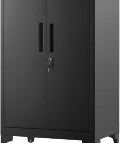 SONGMICS Archivador de Oficina, Armario Multifuncional, 2 Puertas, con Cerradura, Almacenamiento de Acero, para Sala de Estar, Negro Mate OMC012B01