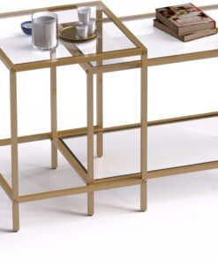 Huhote Juego de 2 mesas de centro cuadradas, mesa de salón moderna, mesa de café de cristal, mesa de salón pequeña, mesa auxiliar, mesa de sofá, mesa de café para salón, dormitorio, oficina, 60/40 cm