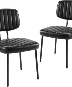 Sweetcrispy - Juego de 2 sillas de Comedor tapizadas de Mediados de Siglo Modernas con Asiento de cojín de Piel sintética y Patas de Metal para la Oficina en casa, Sala de Estar, Color Negro