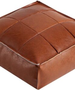 Puf marroquí con Almacenamiento, otomana Cuadrada, reposapiés, Cubo, Cuero sintético marrón Claro, decoración para Sala de Estar, sillón Decorativo