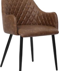 SONGMICS Silla de Comedor, Silla con Reposabrazos, Sillón Tapizado de PU con Efecto Vintage, Capacidad de Carga de 110 kg, para Comedor, Dormitorio, Sala de Estar, Marrón LDC085K01