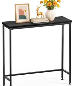 VOUNOT® Mesa de Consola Estrecha 75x24x75cm Mesa Auxiliar de Entrada Metal y MDF, Mesita Exposición Patas Ajustables, Extremo de Sofá Diseño Industrial para Recibidor Salón Pasillo Dormitorio, Negro