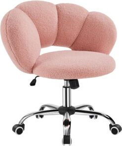 Yaheetech Silla de Escritorio Oficina Giratoria Respaldo Diseño Nube Rosa | Silla de Oficina Ergonómica sin Brazos, Silla Altura Ajustable, Silla Tejido de Bouclé, Ruedas Giratoria, Estilo Distintivo