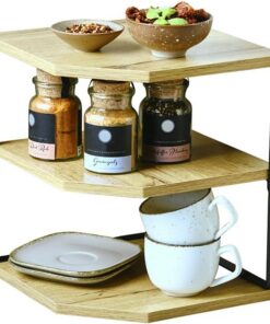 Kesper | Estantería esquinera de Cocina con 2 Niveles, Material: Tablero de Fibra, Metal, Dimensiones: 26 x 28 x 26 cm, Color: Natural, Negro | 27833