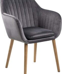 AC Design Furniture Wendy Silla de Comedor, Silla de Cocina Gris, Asiento de Velour y Patas de Madera Sobre Roble, Gris Oscuro o Natural, Al: 83 x An: 57 x Pr: 61 cm, 1 pieza