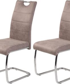 Hela Tische, Flora II Set de 2 Sillas Cantilever, Sillas de Cocina de Microfibra, Beis, Aspecto Vintage, Estructura de Tubos Redondos Cromados, Orificio de Agarre en El Respaldo