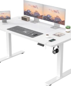 JUMMICO Escritorio eléctrico de Altura Ajustable con Puerto de Carga USB, Escritorio de Altura Ajustable, Escritorio ergonómico de 140 x 60 cm, Color Blanco
