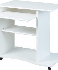 Inter Link - Escritorio - Mesa portatil - Mesa de ordenador - Con ruedas - Cajon extraible - Mini escritorio - Laminado - 80 x 50 x 75cm - Blanco - Pepe