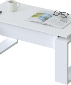 Habitdesign – Mesa de Centro Elevable Moderna, Mesita Auxiliar para Salón, Color Blanco Artik, 105x55x45-54 cm – Modelo Nova