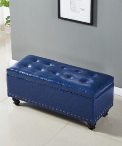 Taburete para Almacenaje Banco de Almacenamiento de Cuero con Cojín Banco Dormitorio Baúl de Almacenaje con Patas de Madera Banco de Entrada Reposapiés Banqueta Tapizado