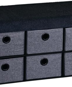 Kesper Banco con Cajas de Almacenamiento y Asiento Acolchado en Tela de Peluche, Material: Tablero de Fibra con Certificado FSC, Dimensiones: 76 x 38 x 38 cm, Color: Gris/Negro, 15953