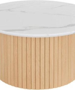 Well Home Mesa de Centro 'Homelya' Redonda Ø70cm de diseño Natural y Elegante - MDF Revestido imitación mármol