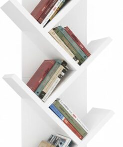 Baroni Home Librería de árbol Que Ahorra Espacio con 4 estantes, estantería Vertical de Suelo para salón, Estudio y Dormitorio, 18 x 30 x 60 cm, Blanca