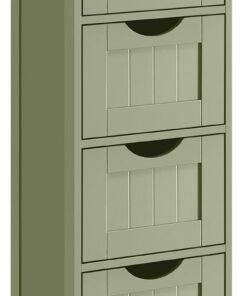 VASAGLE Armario de Baño, Armario de Almacenamiento de Pie, con 4 Cajones, 30 x 30 x 82 cm, para Baño, Sala de Estar, Comedor, Cocina, Estilo Moderno, Verde Laurel LHC040C02