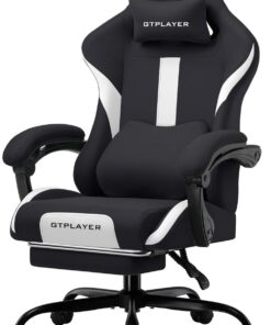 GTPLAYER Silla de Oficina ergonómica para Videojuegos, con reposacabezas y cojín Lumbar, Acolchado con reposapiés, Silla giratoria, Capacidad de 150 kg, Color Negro