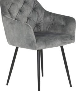 Hela - Silla de Comedor con reposabrazos, tapizado en Color Gris Aterciopelado, Patas de Metal, Color Gris