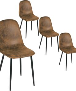 FurnitureR Juego de 4 sillas de Comedor escandinavas de Ante sintético Acolchado de Metal para Cocina, Comedor, Sala de Estar, Color marrón
