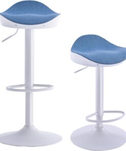Kidol & Shellder Taburetes Altos de Cocina Sillas de Comedor Juego de 2 Blanco Azul Forro Polar Teddy Cojín de Asiento con Respaldo Giratorio 360° Ajustable en Altura de PU y Metal Hogar Bistro