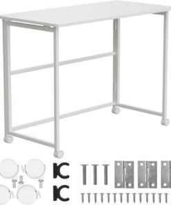 Maclean MC-1250 W Escritorio Móvil Plegable de 100 x 50 cm | Estructura de Acero | Capacidad de Carga de 50 kg | Escritorio para Computadora, Mesa de Trabajo, Mesa de Oficina con Ruedas