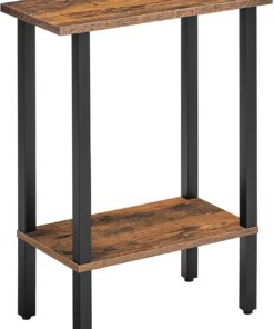 HOOBRO Mesa Auxiliar de Dos Niveles de Perfil Estrecho, Mesilla de Noche, Mesita de Sofá, Mesa Lateral, para Espacios Reducidos, Sala, Dormitorio o Estudio, Marrón Vintage y Negro EBF240BZ01