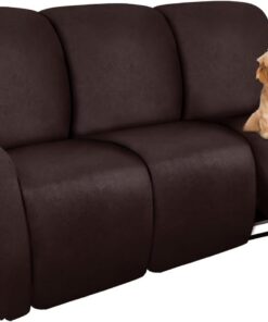 molasofa Fundas de sofá reclinable, 8 piezas elásticas de cuero para sofá grande para 3 asientos, fundas reclinables suaves con patrón jacquard protector de muebles con parte inferior elástica