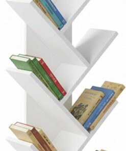 Baroni Home Librería de árbol Que Ahorra Espacio con 8 estantes, estantería Vertical de Suelo para salón, Estudio y Dormitorio, 20 x 40 x 127 cm, Blanca