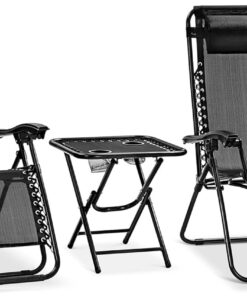 Zero Gravity - Silla reclinable de Malla de Acero Ajustable, con Almohadas extraíbles y bandejas portavasos, mesas auxiliares, Juego de 2, Color Negro