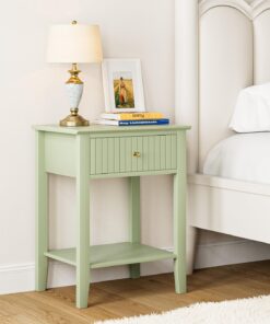 HEYZOEY Mesita de noche, mueble de noche retro con 1 cajón, mesita de noche, cómoda de estilo bohemio para dormitorio, sala de estar, verde