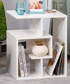 BAKAJI Librería baja estantería 4 estantes de madera MDF mesa café lateral sofá diseño moderno decoración para salón salón casa u oficina tamaño 45 x 40 x 55 cm (blanco)