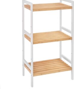 SONGMICS Estantería Baño Bambu, Estanteria Almacenaje, 3 Niveles, 45 x 31.5 x 80 cm, Estante, Baño, Salón, Balcón, Cocina, Natural y Blanco BCB73Y