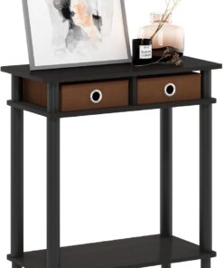 Furinno Turn-N-Tube Mesa Consola de Pasillo Alta con contenedor, Madera, Café Expreso, 29.49 (D) x 59.79 (W) x 77.80 (H) cm