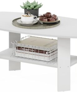 Furinno Mesa de Café Diseño Sencillo, Engineered Wood, White, 54.86 (D) x 90.17 (W) x 41.28 (H) cm