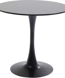 Kare Table Schickeria Noir Ø80 Mesa de Comedor, Madera de ingeniería, Negro | Tablero DM pintado con base de acero tulipán negro mate redondo moderno para comedor