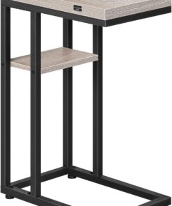 HOOBRO Mesa Auxiliar Plegable en Forma de C, Mesa de Café de Estilo Industrial con Estante de Almacenamiento para Salón, Dormitorio, Gris y Negro EBG29SF01