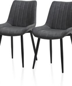 TUKAILAi Juego de 2 sillas de Comedor de Piel sintética Gris con Respaldo y Patas de Metal Negro, Asiento tapizado en Esquina para el hogar, Comedor, Sala de Estar, Restaurante