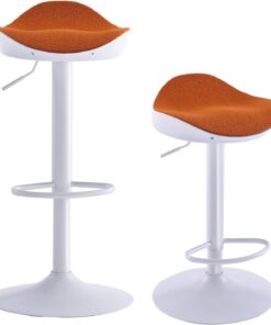 Kidol & Shellder Taburetes Altos de Cocina Sillas de Comedor Juego de 2 Blanco Naranja Forro Polar Teddy Cojín de Asiento con Respaldo Giratorio 360° Ajustable en Altura de PU y Metal Hogar Bistro