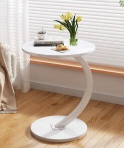 johgee Mesa Auxiliar de Madera Blanca, Soporte en Forma C, Mesa de café Madera, Bonito Aspecto de Nogal, Mesas Centro Redonda, Mesas Auxiliares para Salón, Sofás