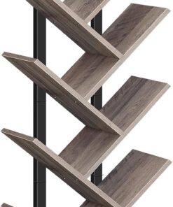 HOOBRO Estantería para árbol Alta, Estante para Libros de 9 Niveles, Libre de pie, estantería Industrial con estantes de Madera, para Sala de Estar, Oficina en casa, Greige y Negro, EBG08SJ01G1