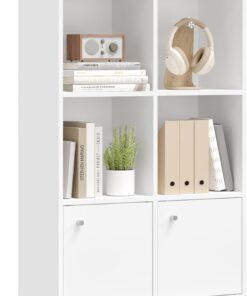 VASAGLE Custos Colección - Estantería, Librería de 3 Niveles, Estantería de Almacenamiento, 29 x 65,8 x 97,8 cm, 2 Compartimentos con Puertas, Sala de Estar, Estudio, Comedor, Blanco Nube LBC506WB01