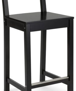 Amazon Basics - Taburete de cocina de madera maciza negra, taburete de bar con respaldo, silla de comedor, fácil montaje, moderno, 88 cm de alto