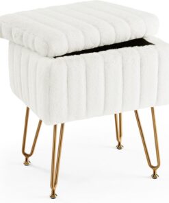 Sweetcrispy - Taburete de tocador otomano con Almacenamiento, de Piel sintética Suave, Acolchado, con 4 Patas de Metal, Patas Antideslizantes Ajustables, Moderno y Bonito, pequeño reposapiés para