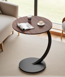 Mesa auxiliar en forma de C, mesa auxiliar redonda de 40 x 60 cm, mesa auxiliar de café y té para sala de estar, dormitorio, oficina, fácil montaje (marrón)