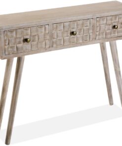Versa Anish Mueble Recibidor Estrecho para Entrada o Pasillo, Mesa Consola, con 3 cajones, Medidas (Al x L x An) 81,5 x 25 x 97 cm, Madera, Color Marrón y Gris