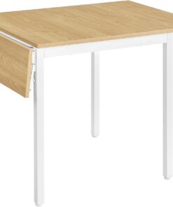 VASAGLE Mesa de Comedor, Mesa Extensible, Mesa de Hoja Abatible, para 2-4 Personas, para Cocina, para Espacios Pequeños, Roble Natural y Blanco Nube KDT077Y01