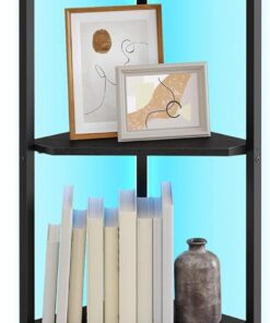 VASAGLE Estantería Esquinera de 5 Niveles, con Iluminación LED Ajustable, con Marco de Acero, 24,8 x 48 x 146,6 cm, para Salón, Dormitorio, Estudio, Negro Ébano LBC590B02V1