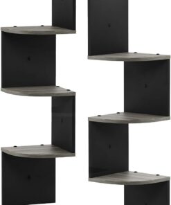 Furinno Estante Roble gris francés/negro 3 livelli rotondi - set di 2