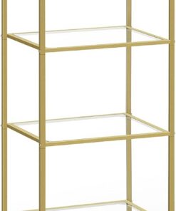 VASAGLE Estantería de Cristal de 6 Niveles, Librería, Expositor, Cristal Templado, Fácil de Montar, para Baño, Salón, Dormitorio, Oficina, Dorado Metálico LGT500A01