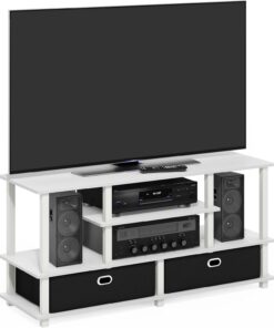Furinno Jaya Mueble De TV De 4 Niveles Consola para TV De hasta 55 Pulgadas con 2 Compartimentos Y Estantes Abiertos para Sala De Estar Y Dormitorio Color Blanco