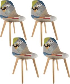 HOME DECO FACTORY - HD30901, Pack de 4 Sillas Patchwork Escandinavas Elegantes y Cómodas, Diseño Colorido y Moderno, Ideal para Comedor o Salón, Dimensiones 58x86,5x47 cm, Multicolor